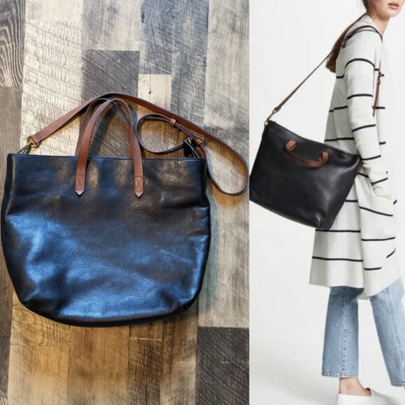 Madewell The Zip-Top Transport Carryall Bag Leather Black Brown Crossbody - Picture 1 of 10